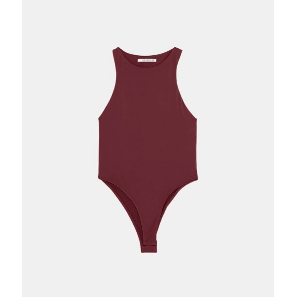 NWTS REORIA Women's Burgundy Wine Sleeveless Halter Neck Tank Racerback Bodysuit